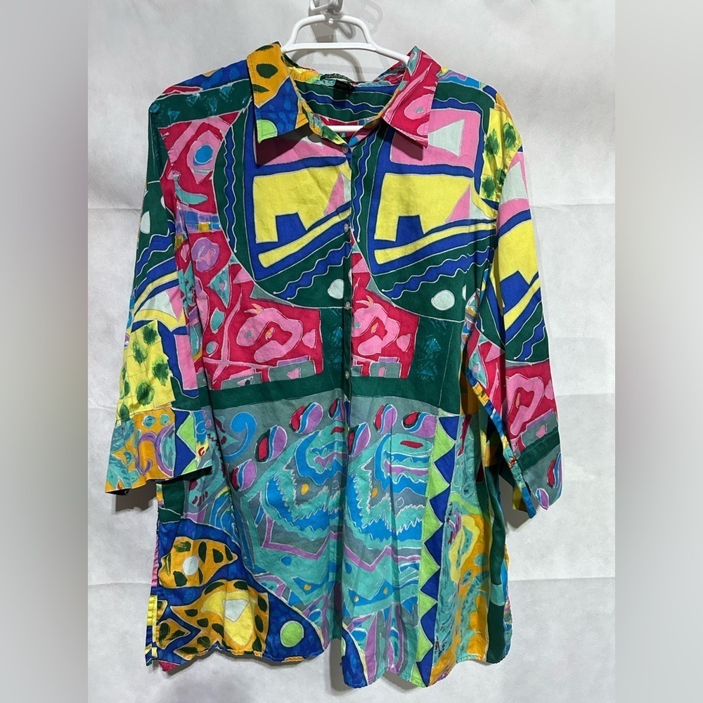 Vintage Lauren Ralph Lauren Women 3X Artsy Abstract Art to Wear Button Up Shirt